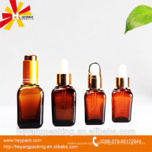 amber square glass dropper bottle